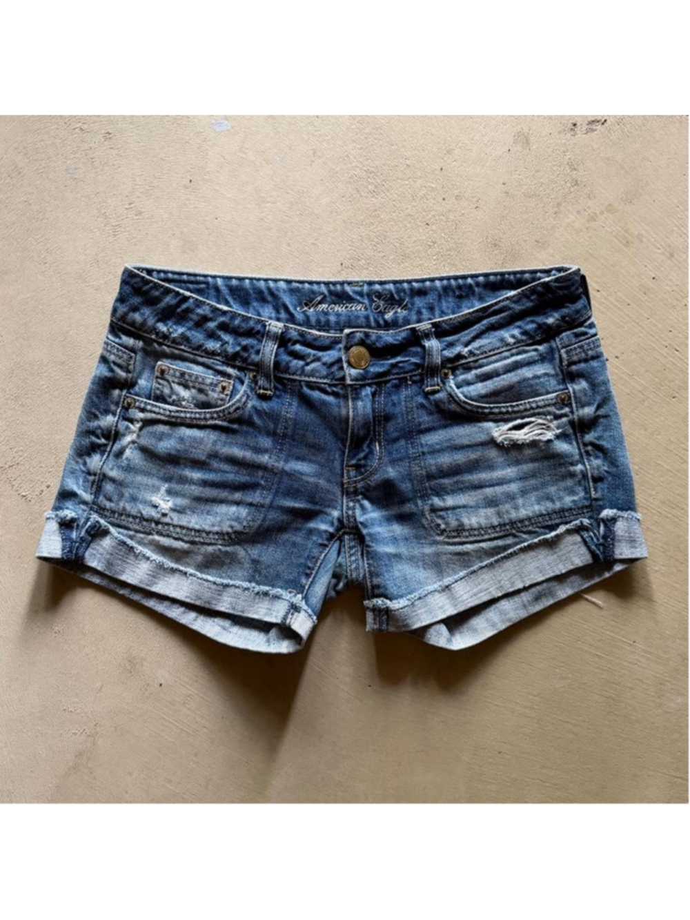vintage y2k 2000s american eagle low rise blue distressed micro shorts